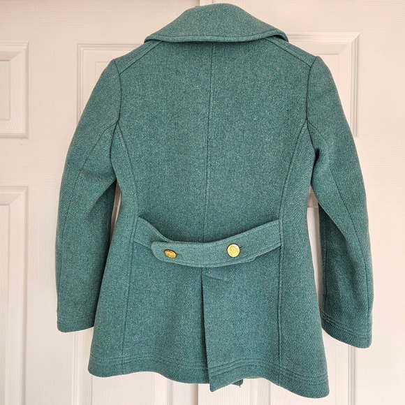 J.Crew Majesty Peacoat Italian Stadium-Cloth Wool Teal Green Gold Buttons 2P - Picture 8 of 9